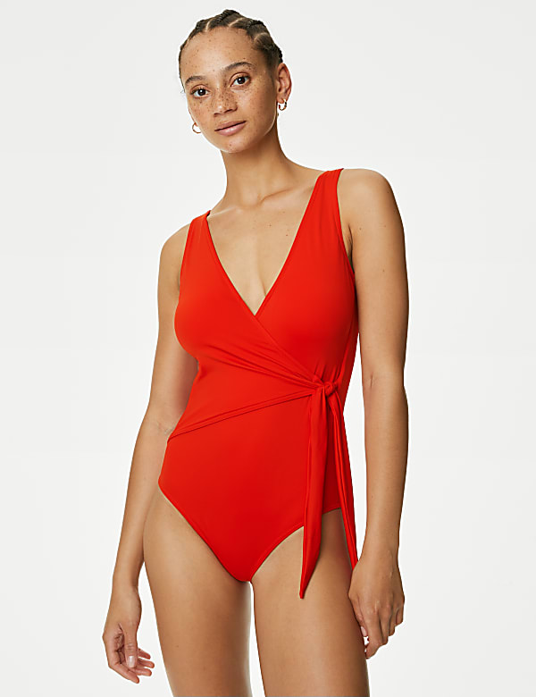 Tummy Control Wrap Plunge Swimsuit