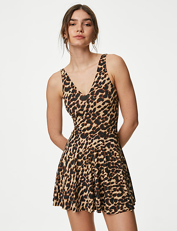 Printed Plunge Swim Dress