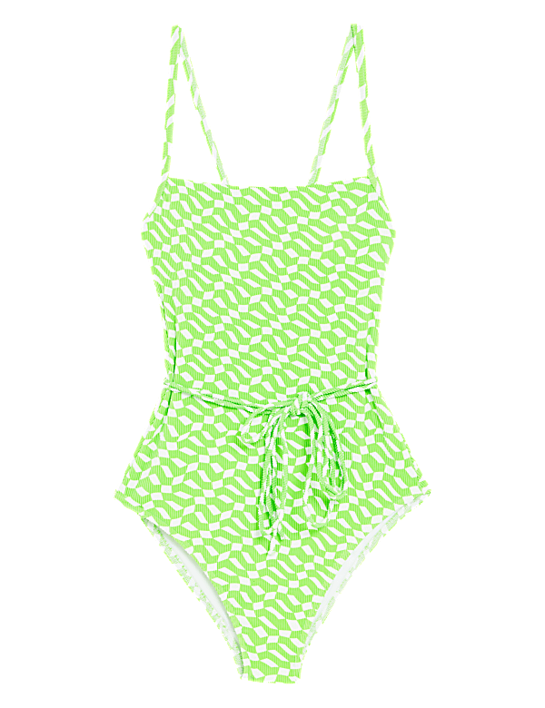 Printed Ribbed Square Neck Swimsuit