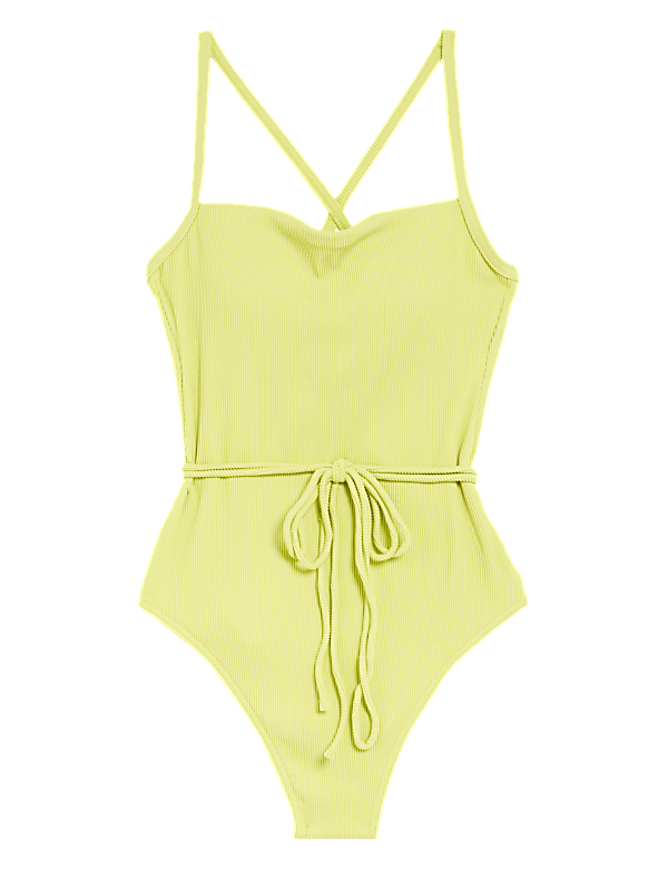 Ribbed Padded Square Neck Swimsuit