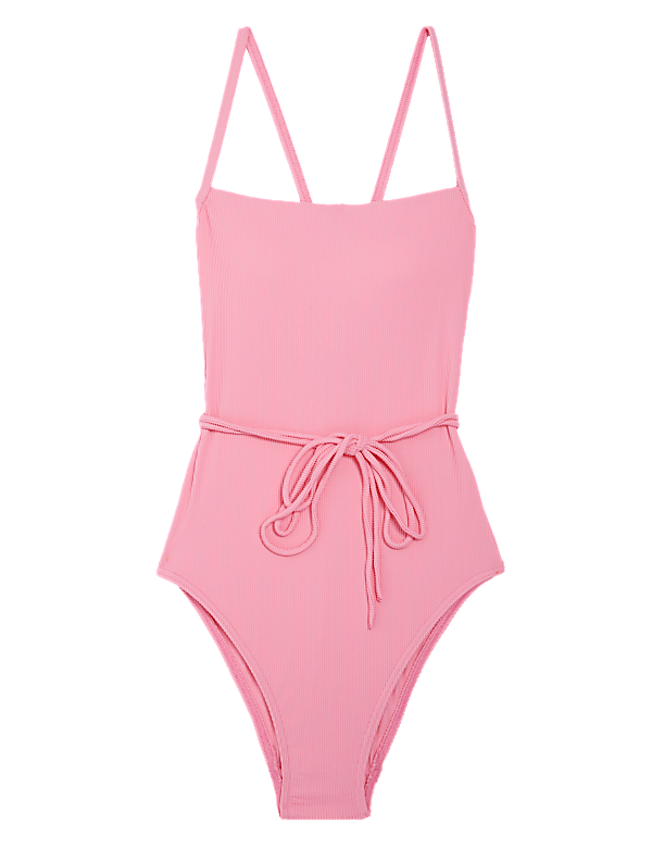 Ribbed Padded Square Neck Swimsuit