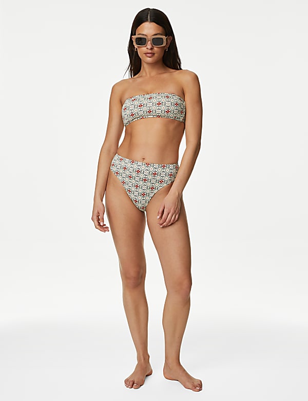 Tummy Control Printed High Leg Bikini Bottoms