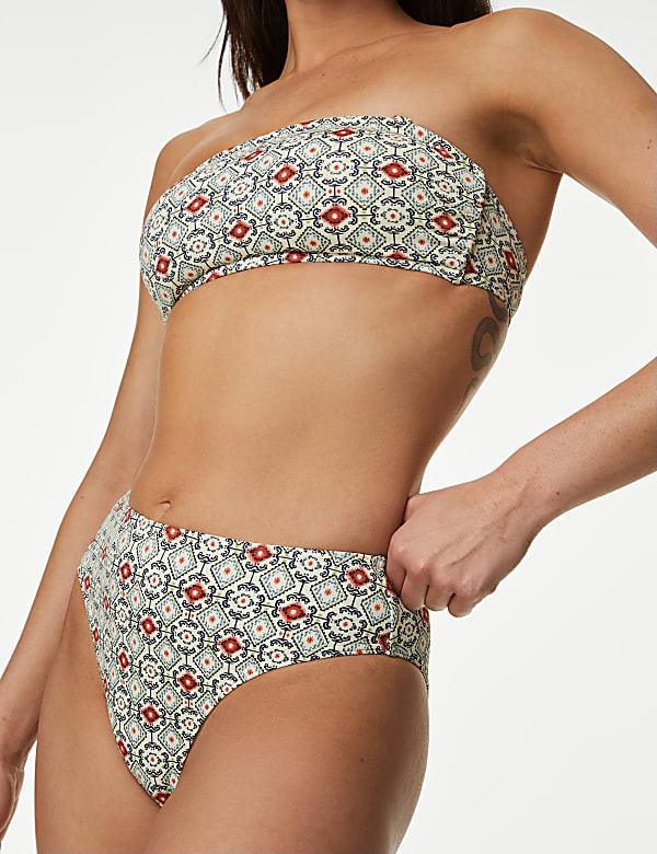 Tummy Control Printed High Leg Bikini Bottoms