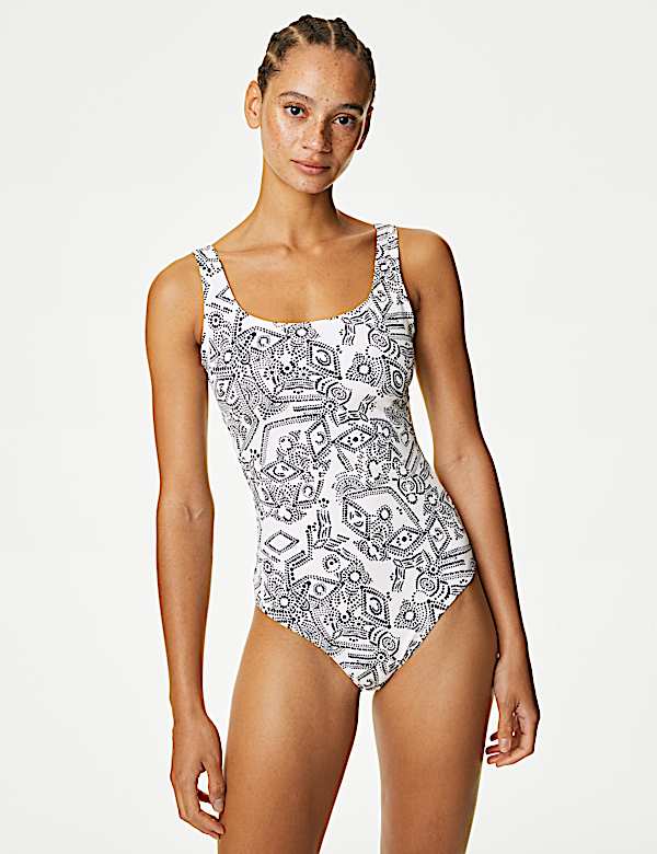 Printed Scoop Neck Swimsuit