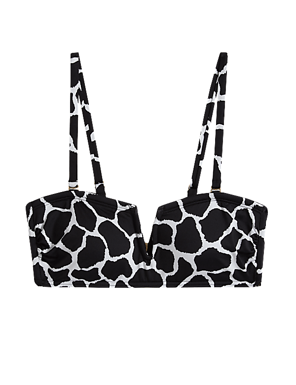 Printed Padded V-Neck Bandeau Bikini Top