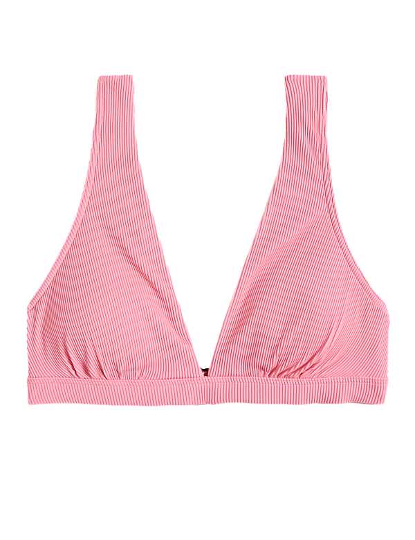 Ribbed Padded Plunge V-Neck Bikini Top