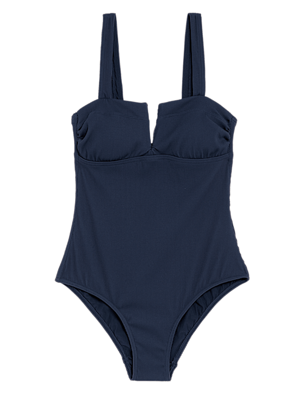 Tummy Control Ribbed Padded V-Neck Swimsuit