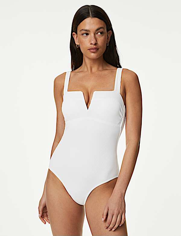 Tummy Control Ribbed Padded V-Neck Swimsuit