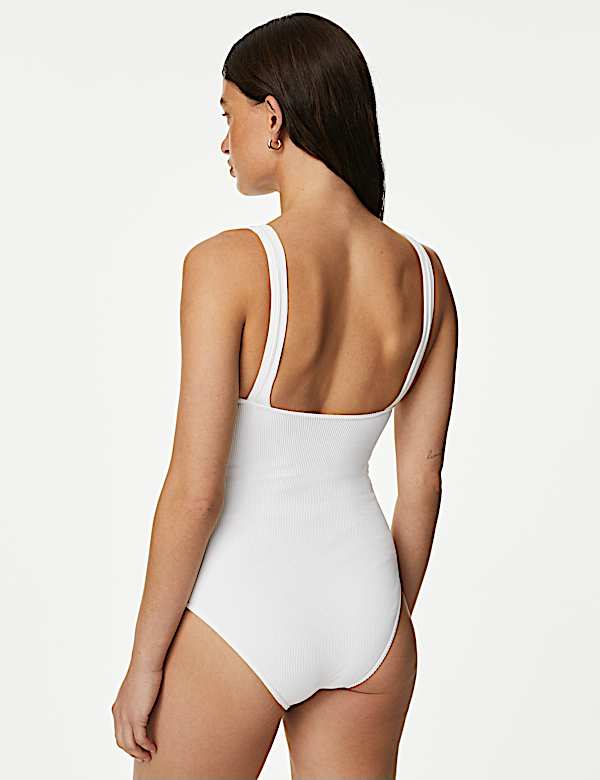 Tummy Control Ribbed Padded V-Neck Swimsuit