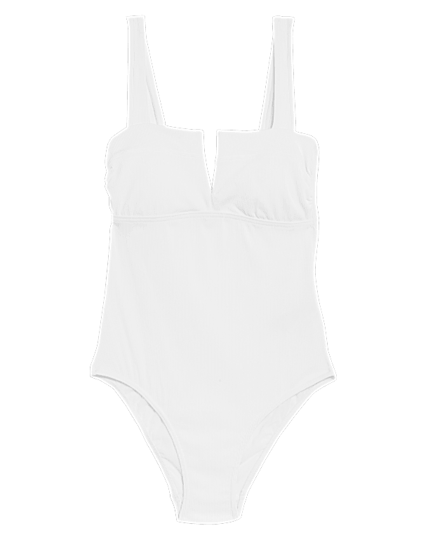 Tummy Control Ribbed Padded V-Neck Swimsuit