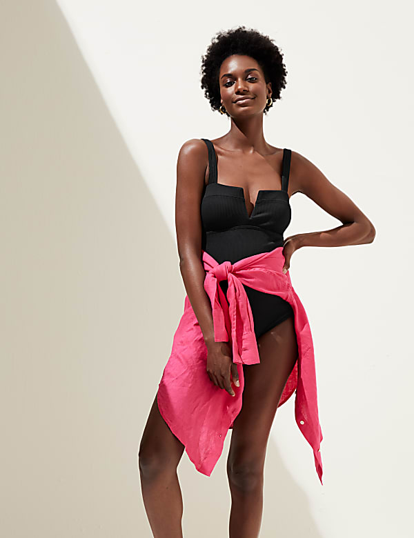 Tummy Control Ribbed Padded V-Neck Swimsuit