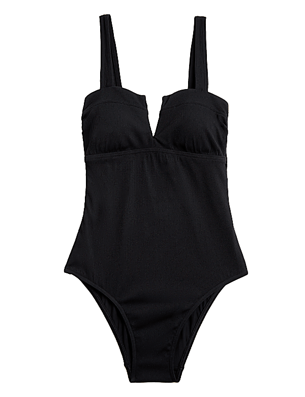 Tummy Control Ribbed Padded V-Neck Swimsuit