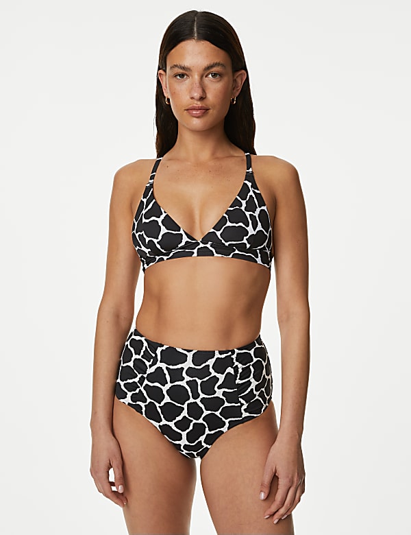 Printed Plunge V-Neck Bikini Top