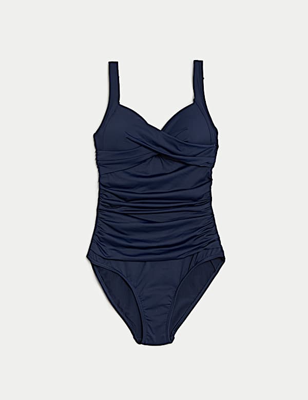 Maillot de bain ampliforme, plongeant &agrave; motif ruch&eacute;, effet ventre plat 360 - LU