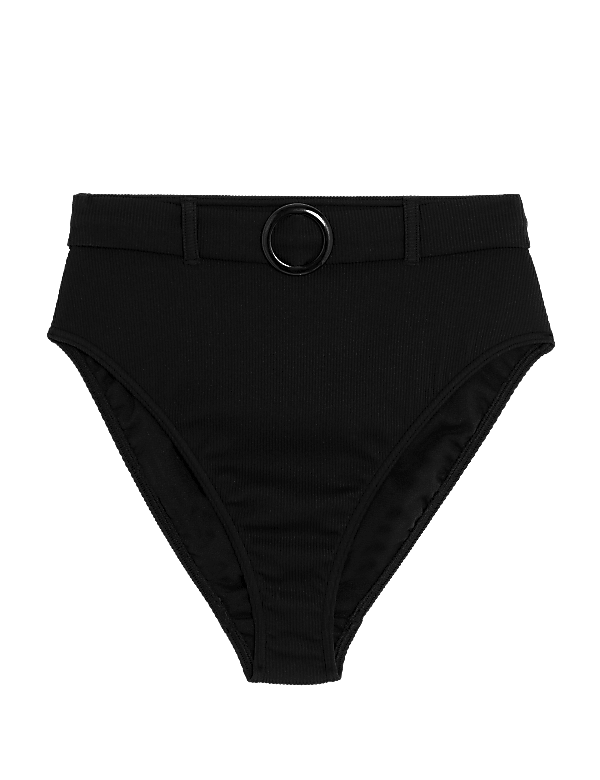 Ribbed Belted High Waist Bikini Bottoms