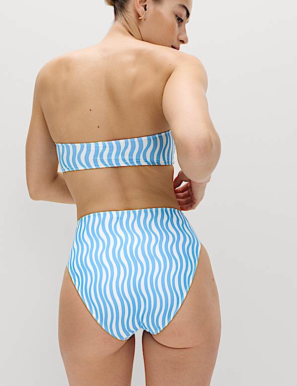 Wave Print High Waist Bikini Bottoms - KG