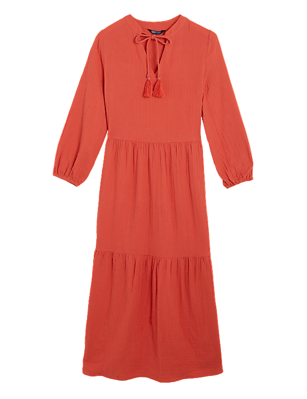 Pure Cotton V-Neck Maxi Tiered Dress