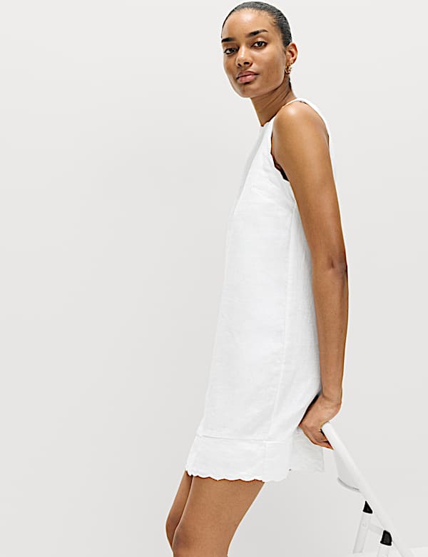 Linen Rich Scallop Mini Shift Dress - KG