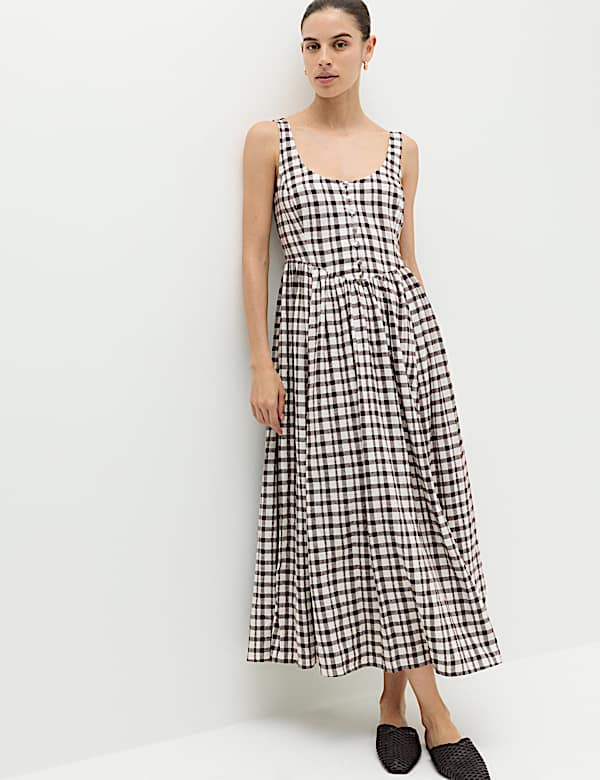 Linen Rich Printed Scoop Neck Corset Dress
