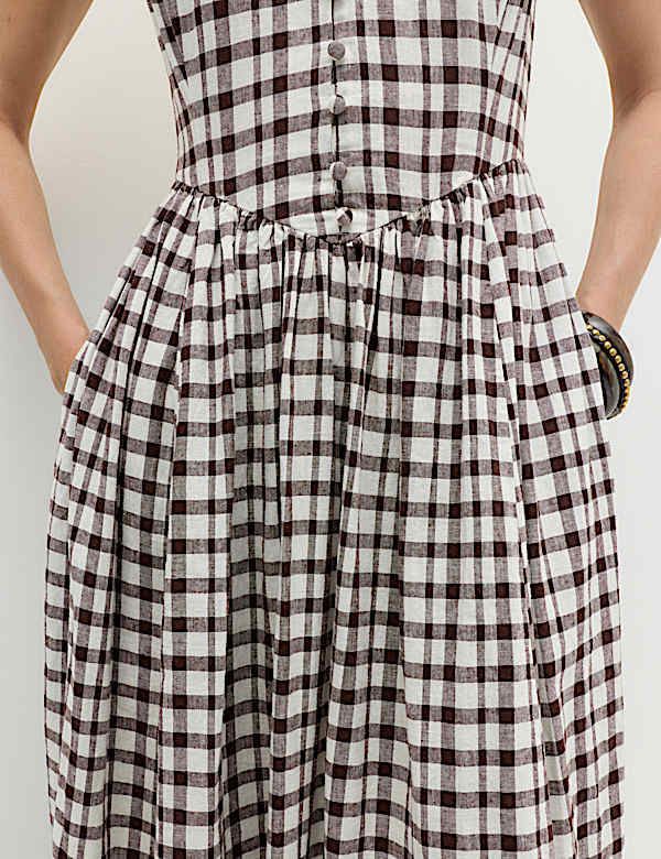 Linen Rich Printed Scoop Neck Corset Dress - AU