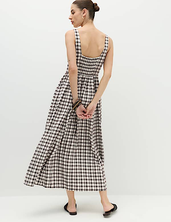 Linen Rich Printed Scoop Neck Corset Dress - AU