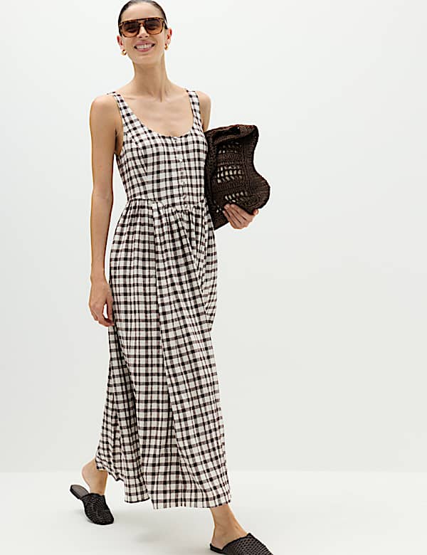 Linen Rich Printed Scoop Neck Corset Dress