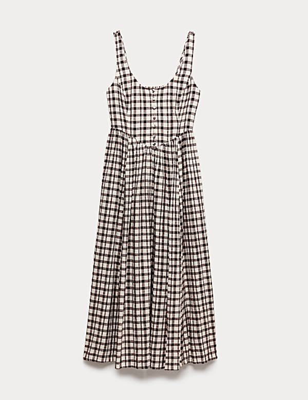 Linen Rich Printed Scoop Neck Corset Dress - AU