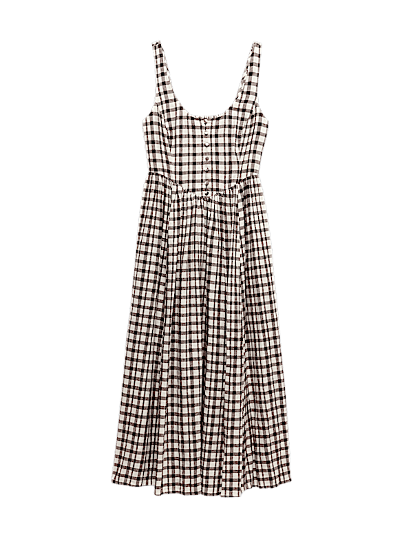Linen Rich Printed Scoop Neck Corset Dress