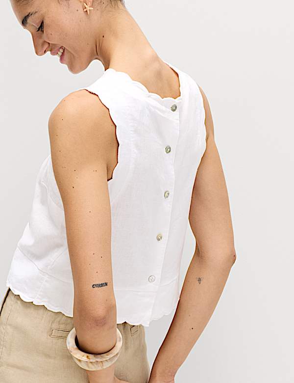Linen Rich Scallop Vest Top - AU