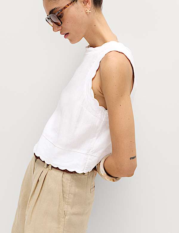 Linen Rich Scallop Vest Top - AU