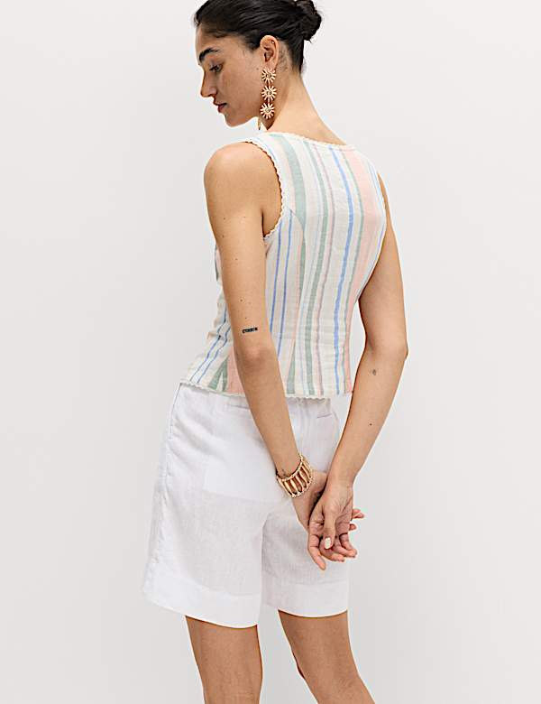 Linen Rich Lace Insert Corset Top