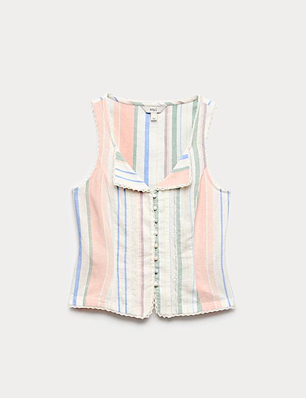 Linen Rich Lace Insert Corset Top - RO