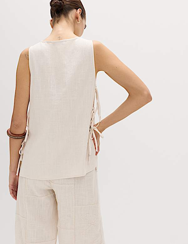 Patchwork Tie Side Vest with Linen