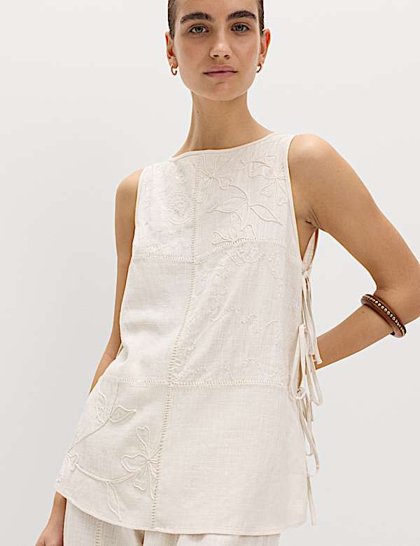 Patchwork Tie Side Vest with Linen