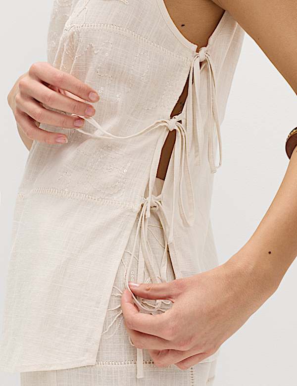 Patchwork Tie Side Vest with Linen