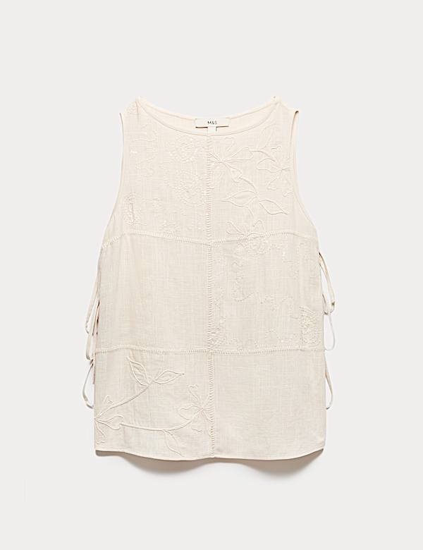 Patchwork Tie Side Vest with Linen