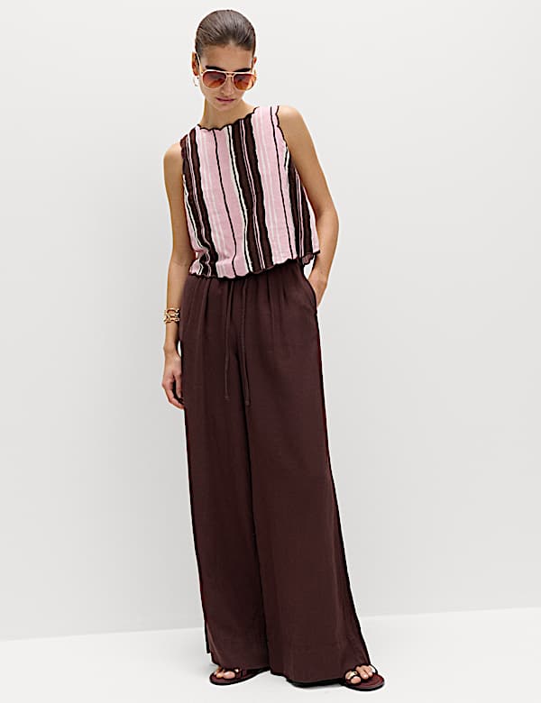 Linen Rich Striped High Neck Vest Top - LU