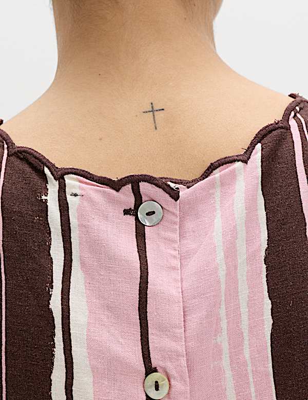 Linen Rich Striped High Neck Vest Top - LU