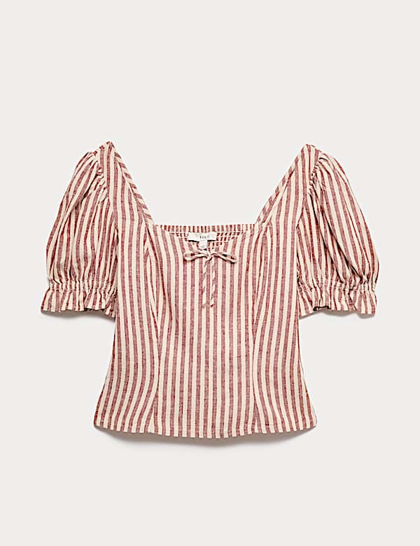 חולצת מבד עשיר בפשתן בהדפס עם מחשוף סוויטהארט - IL