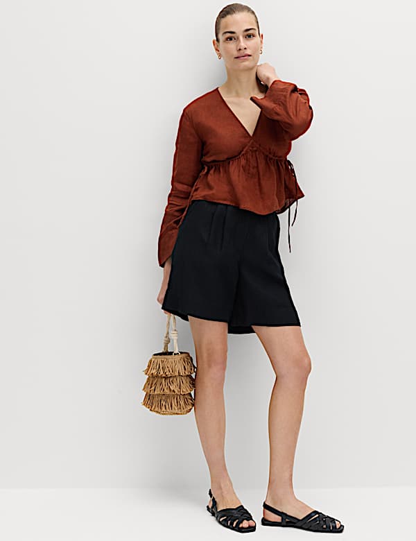 Pure Linen V-Neck Peplum Top - PT