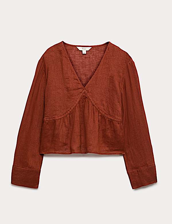 Pure Linen V-Neck Peplum Top - PT