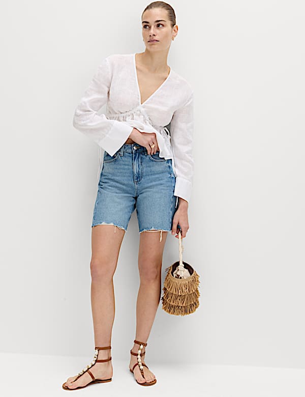 Pure Linen V-Neck Peplum Top - SE