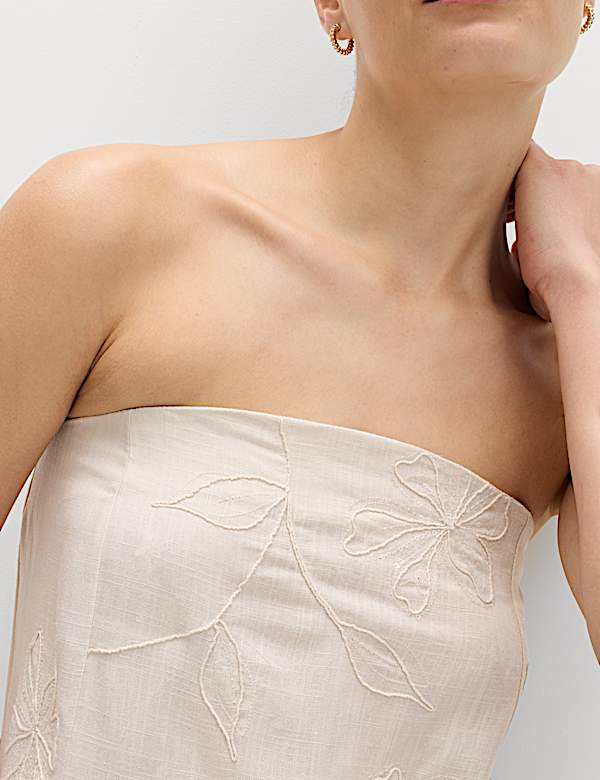 Bandeau Embroidered Dress With Linen - SE