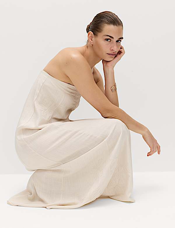 Bandeau Embroidered Dress With Linen - SE