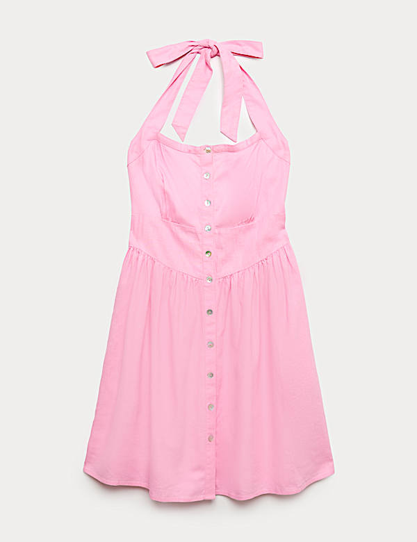 Linen Rich Halter Neck Mini Dress - SE