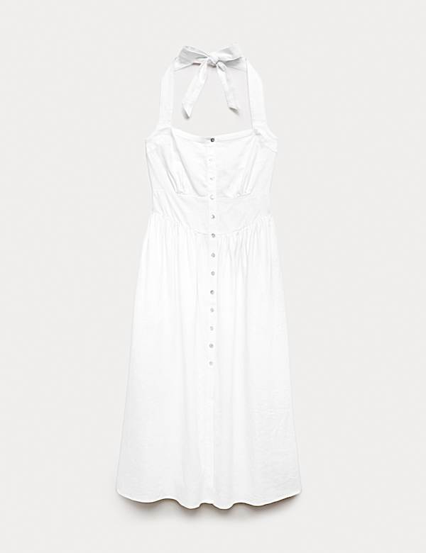 Robe de plage dos nu coupe longue en lin - CH