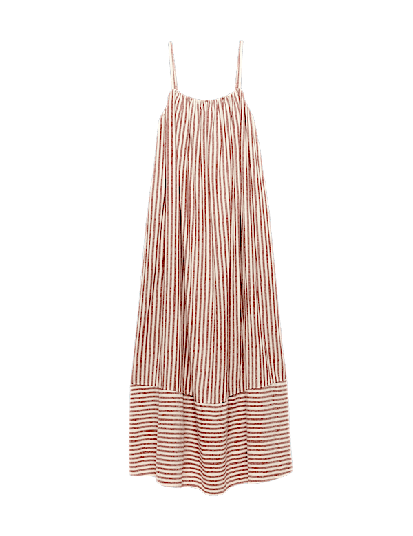 Linen Rich Striped Maxi Slip Dress