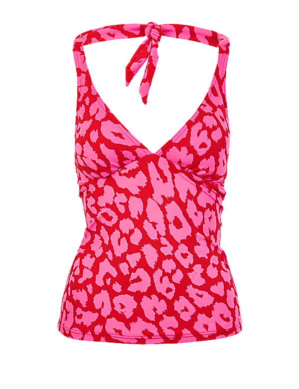 Animal Print Halter Neck Tankini Top
