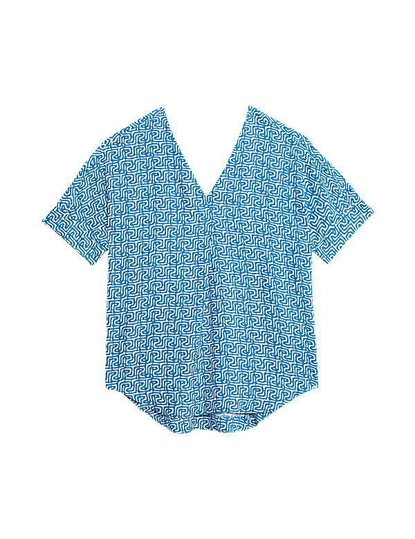 Pure Linen Printed Relaxed Popover Blouse