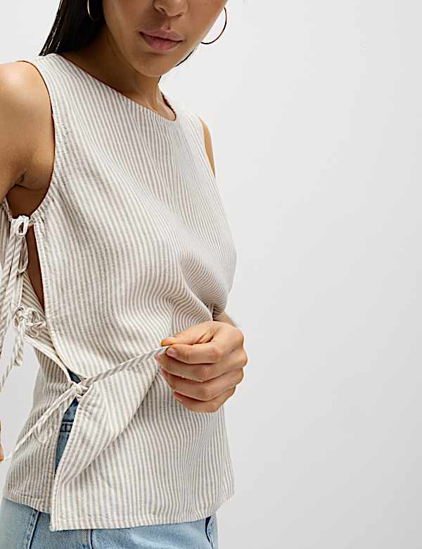 Linen Rich Printed Tie Side Vest - BE